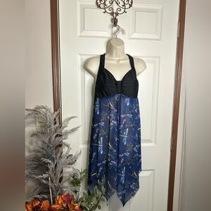 Swim Dress | Lg | Dragon fly Pattern | Sheer Skirt